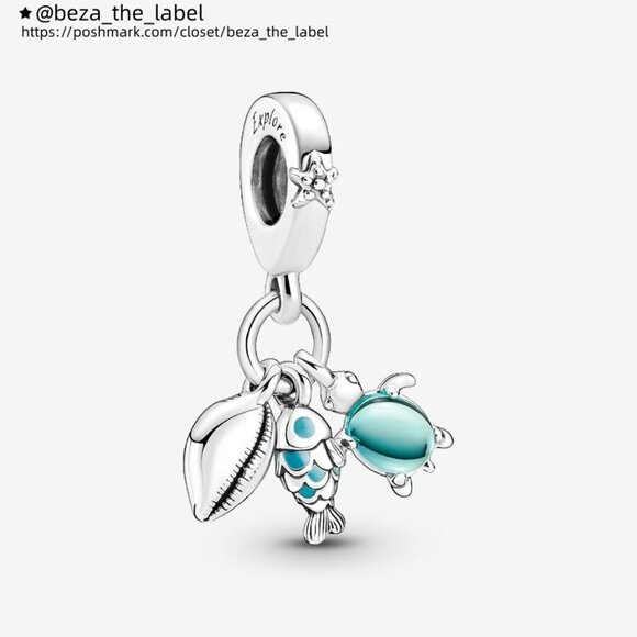 Pandora Fish, Sea Turtle & Conch Triple Dangle Charm - Picture 1 of 2